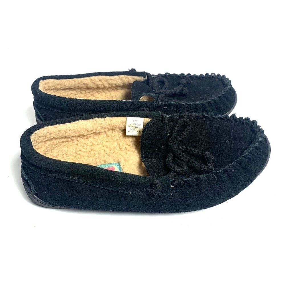 Moombeams Black Leather Sherpa Lined Slippers 10W